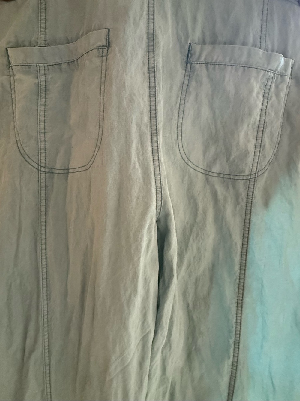 Dusty Mint Crinkly Linen Wide-Leg Overalls - Picture 4 of 4